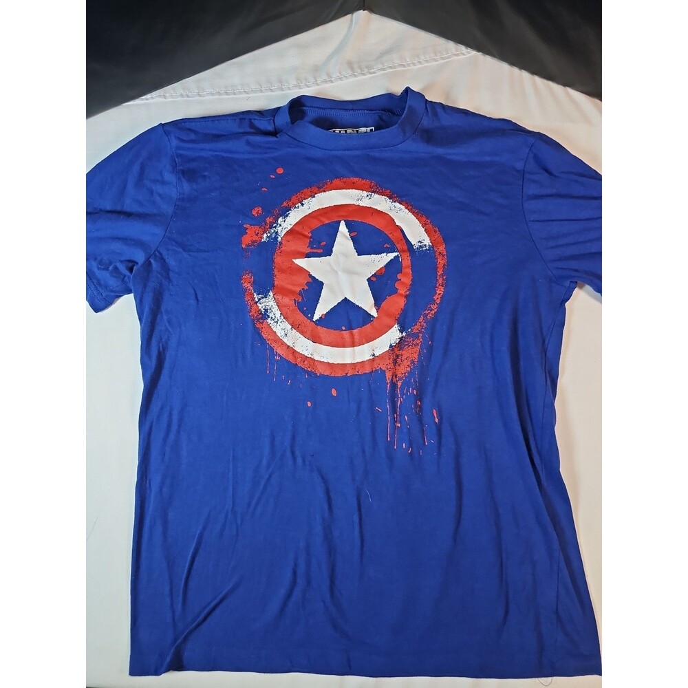 Distressed Marvel Captain America Men's Marvel T-shirt Disney Blue Shield MEDIUM